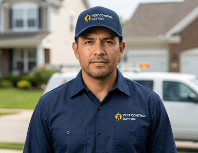 Pest Control Dayton technician standing outside a residential property