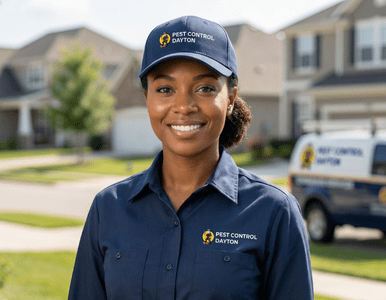 Pest Control Dayton technician standing outside a residential property